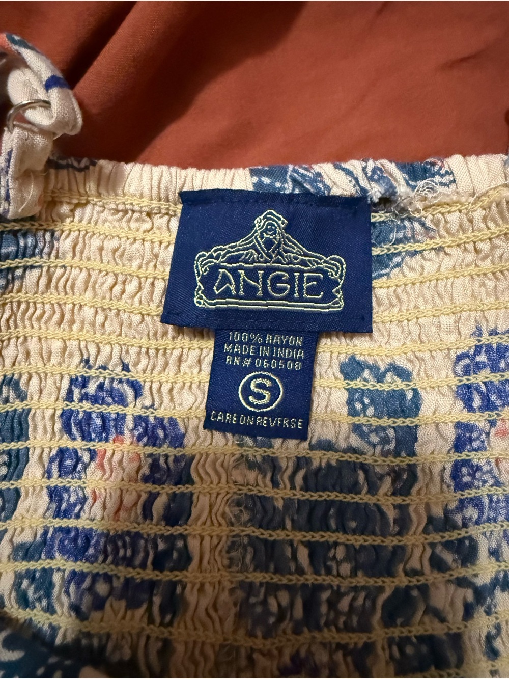 Angie Beige Mini Dress with Navy and Orange Floral Accents - Picture 4 of 4